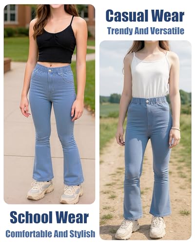 Girls Flare Jeans Stretchy Bell Bottom Denim Pants with Pockets4