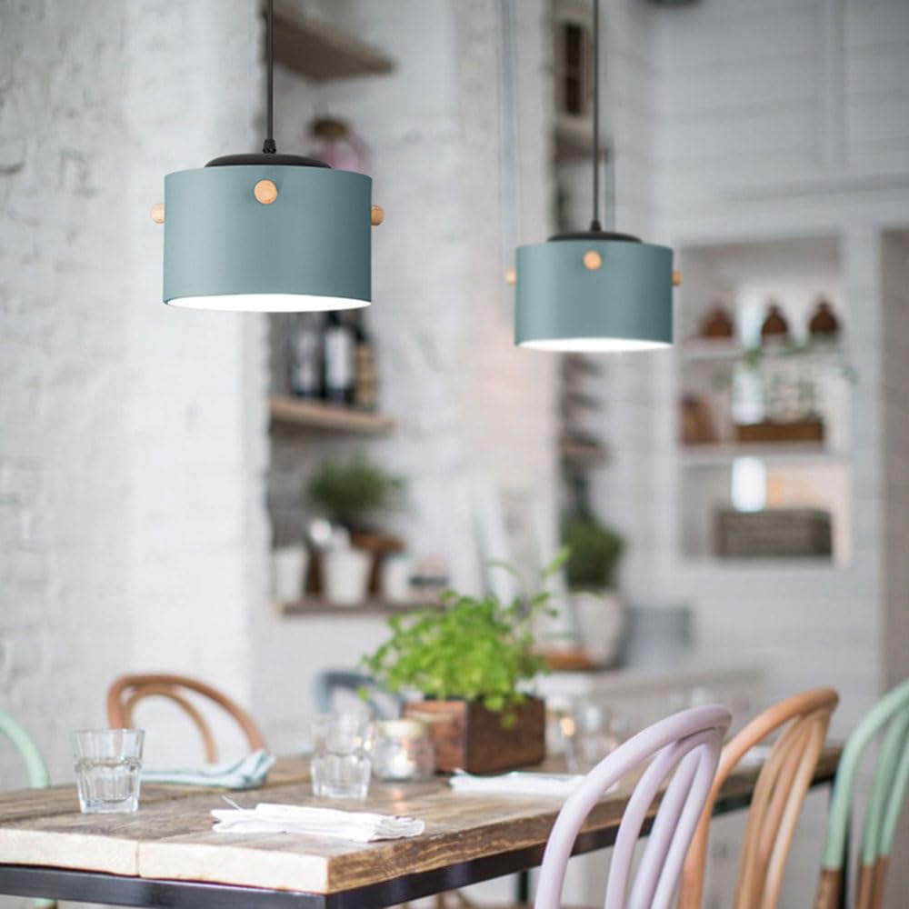 Nordic Wood Art Wisząca Lampa,Kolorowe Światło Wiszące Makaronu E27,Wiszący Sprzęt Prezentacja Prezentacja Latarnia Wisząca Farma,Regulowane Oprawy Oświetleniowe Sufitowe