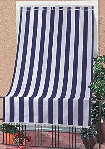 Viglietti Gestreifte Markise für Balkon, Veranda oder Terrasse, mit Ringen und Haken, strapazierfähiger Stoff, für den Außenbereich, Größe 140 x 300 cm (gelb grau gestreift, Farbe 255)
