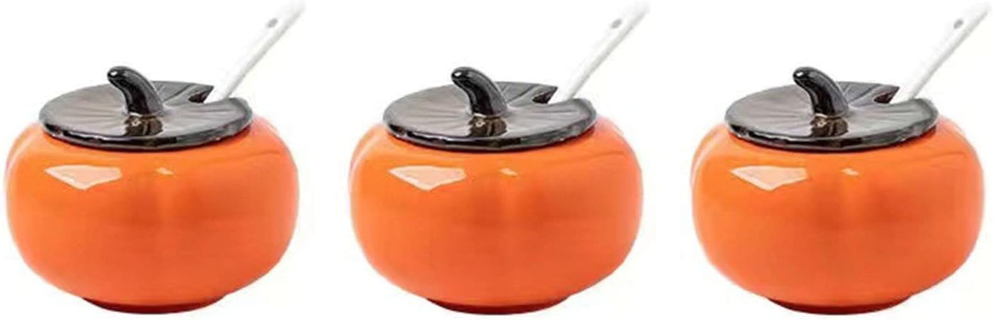 Sugar Bowl ,sugar pot, Sugar Bowl with Lid , Orange Sugar Bowl with Lid, 220ml Tomato Shape Sugar Storage Jar, Sugar Pot, Sugar Container Spice Jar, for Coffee Bar, Restaurant, Home-Orange-2 Set of (C