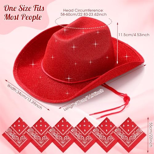 Image of Coume 12 Pcs Sparkly Adults Cowboy Hat and Bandanas Women Men Western Glitter Cowgirl Party Hats with Adjustable Drawstring