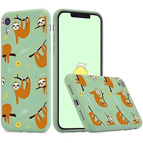 Idocolors Liquid Silicone Case for iPhone 6s Plus / 6 Plus with Soft Microfiber Cloth Lining Cushion Cute Sloth Cover Slim Soft Bumper Protective Gel Rubber Cartoon Animal Phonecase - Green Cover
