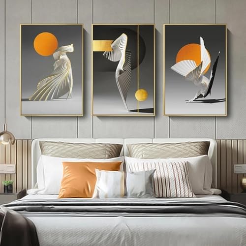 Affiches sur toile orange abstrait soleil nordique salon 70x100 cm triptyque sans cadre modernité