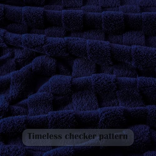 NEWCOSPLAY Super Soft Throw Blanket Dark Navy Premium Silky Flannel Fleece 3D Checkered Lightweight Bed Blanket All Season Use (Dark Navy Checkered, Throw(50"x70"))