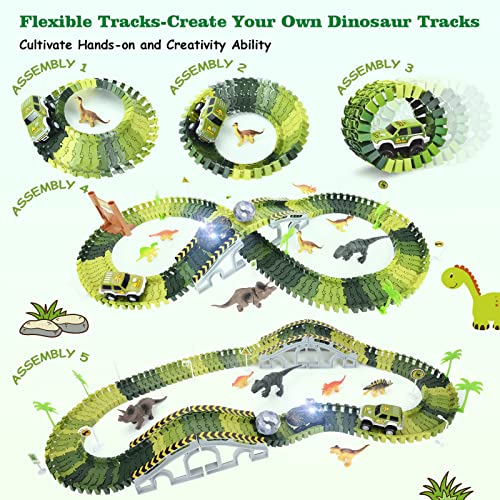 image for Desuccus Dinosaur Toys, 201Pcs Create A Dinosaur World Road Race with 