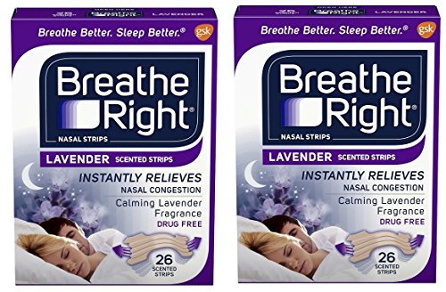 Breathe Right Calming Lavender Scented Drug-Free Nasal Strips for Nasal Congestion Relief - 2 Packages (26 count)