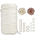 Produktbild HAUSPROFI 3mm x 200m Natürliche Makramee Baumwolle, Baumwollgarn, Baumwollkordel, Baumwollschnur, Makramee Schnur mit 4Pcs Holzstäbchen 12Pcs Holzringe 100Pcs Holzperlen für DIY Handwerk (Beige)