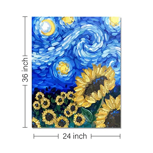 Image of RANGOLI 100% Cotton Stretched Canvas Painting 400 GSM, Framed Sunflower Canvas Abstract Wall Art for Living Room, 3D Paintings for Wall Decor (24 x 36 Inch With Frame)
