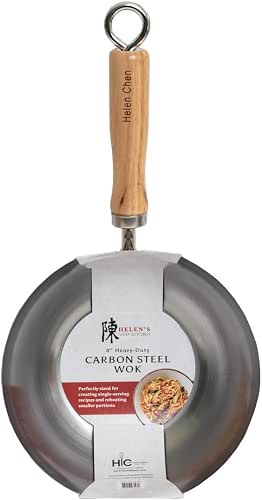 Helen's Asian Kitchen Carbon Steel Mini Wok, 8-Inch, Flat Bottom