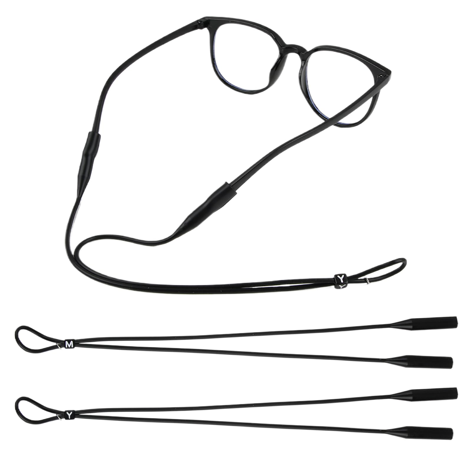 Glasses Strap,2Pairs Eye Glasses Holder Strap Around Neck Sunglasses Straps Cords for Men Women Adjustable Thin Silicone Unisex Sport Eyeglass Lanyards Eyewear String Lanyard Retainer Black