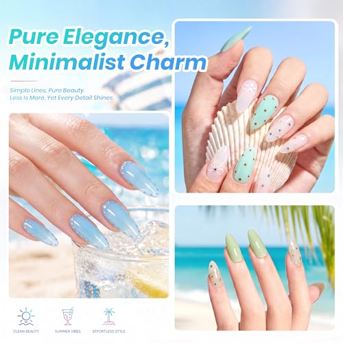 Image of Beetles Summer Voyage Jelly Gel Nail Polish Set - 9ML 6 Colors Seasalt Holiday Summer Sheer Gel Nail Polish Kit Milky White MInt Green Blue Soak Off UV Salon DIY at Home Manicure Gift for Women
