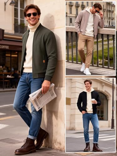 Image of Yundobop Men's Lightweight Jacket Zip Up bomber Jacket Casual Stylish Sweatshirts with Zip Pocket