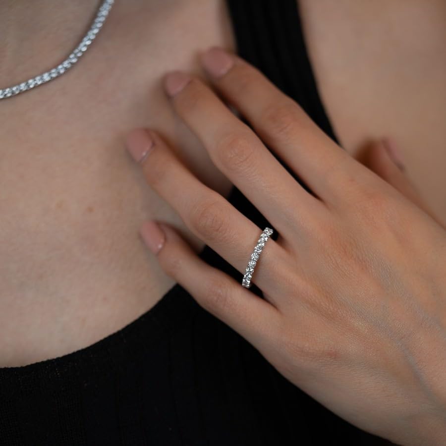 14K Gold Lab Created Diamond Eternity Band for Women – Round Lab Grown Diamonds F-G Color VS Clarity, Luxury Eternity Wedding Band Ring, Anniversary Promise Ring Jewelry