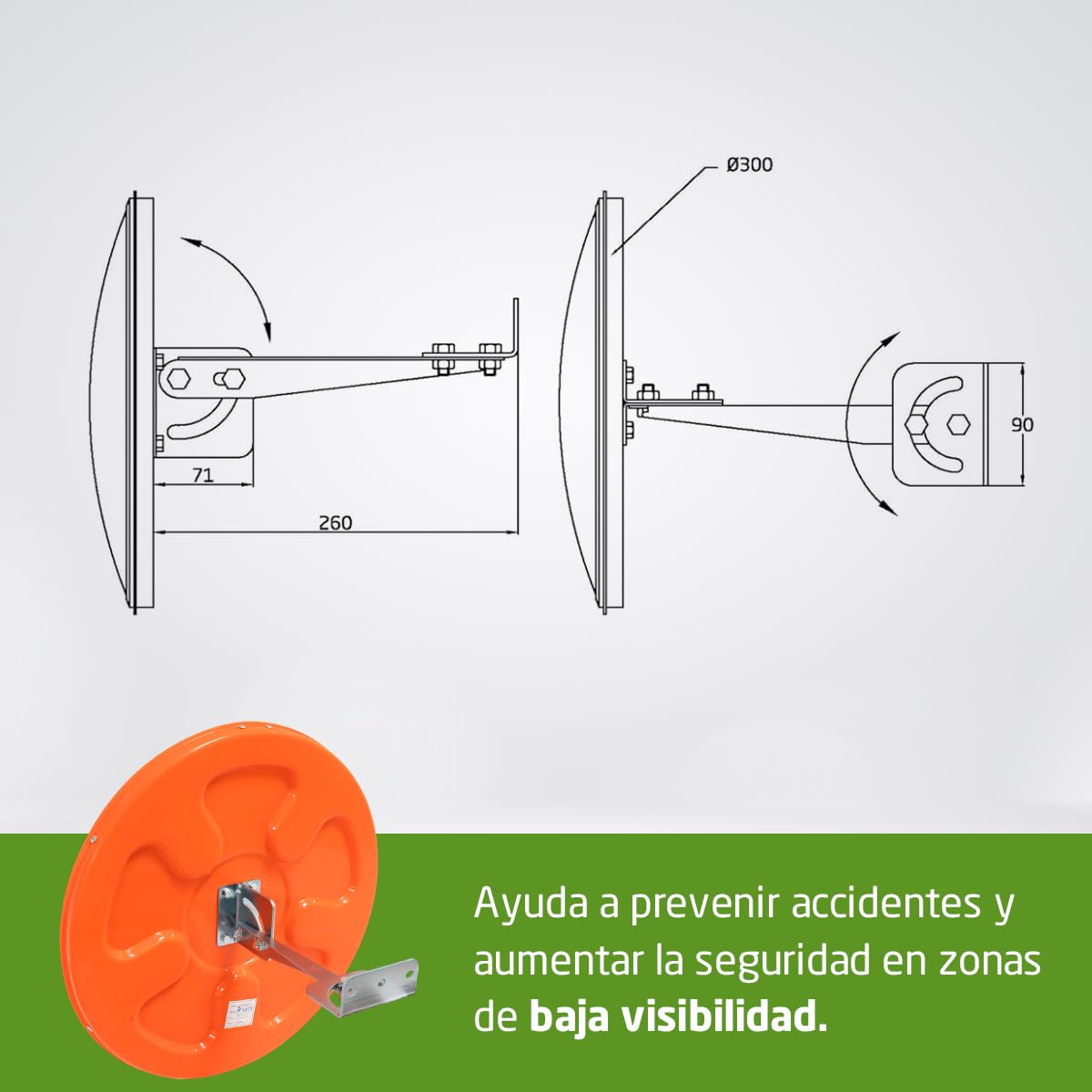 Amig - Espejo convexo de seguridad y vigilancia Ø30 cm de diámetro - Espejo de tráfico - Visión en ángulos muertos, columnas y esquinas en comercios y garajes - Color: Naranja