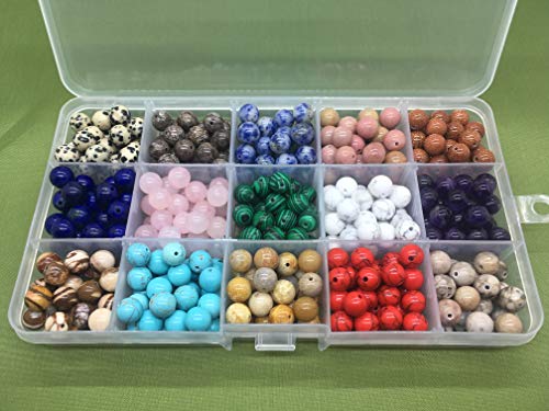 8mm Natural Round Stone Beads Genuine Real Stone Beading Loose Gemstone Hole Size 1mm DIY Smooth Beads for Bracelet Necklace Earrings Jewelry Making (15 Material-1, 8mm)