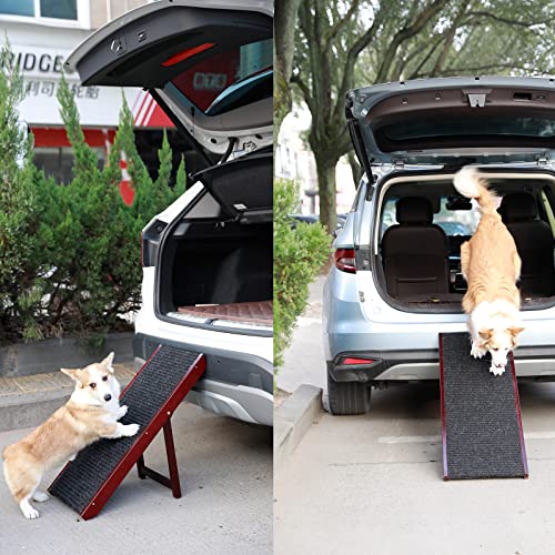 Endark Folding Dog Ramp for Bed, Car Ramp, Portable Pet Ramp with Non-Slip Surface, Dog Stairs, Cat Ramp, 4 Levels Height Adjustable Pet Ramp from 9.64\" to 18.9\", Wooden Dog Ramp for Bed/Car Use - Thumbnail 7