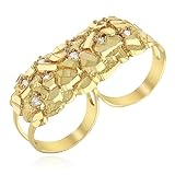 10K Yellow Gold Simulated Diamond Nugget Two-Finger Ring, 9