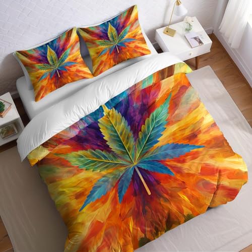 Juego de Ropa de Cama 3 Piezas Cama 135 Verde Funda nórdica 220x220 cm Hojas de Plantas Suave y Transpirable, Incluye 2 Fundas de Almohada 50x75 cm