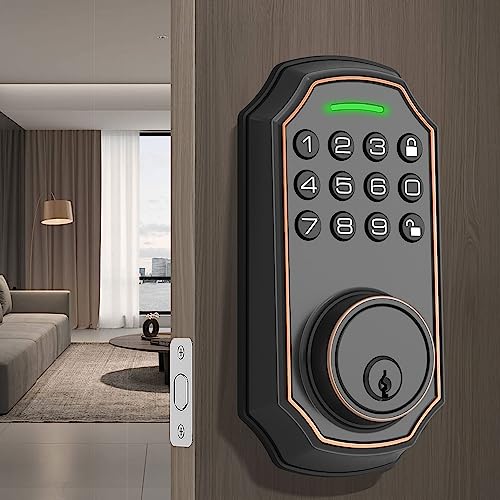 Keypad Deadbolt With Voice Prompts, Bulist Keyless Entry Door Lock With Keypad,Smart Door Lock For Front Door, Auto Lock & Disable, 1S Locking, Easy To Install And Program(Oil Rubbed Bronze) #TOP24