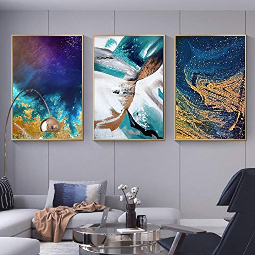 Peinture grand format salon : lot de 3 affiches abstraites de sable fin coloré 70x100cm