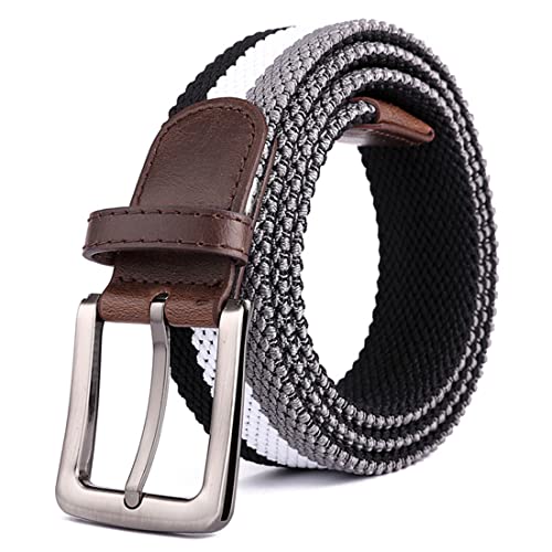 Casual Mens Belts Zinc Alloy Buckle Stretch Braided Web Colorful Woven Elastic Belt Width 1.37