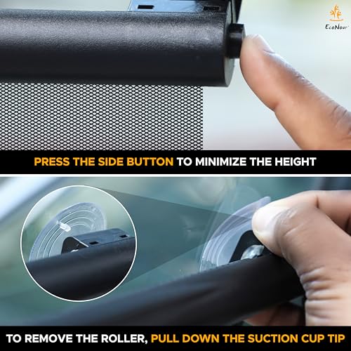 Image of EcoNour Car Window Shades for Baby (2 Pack) | Retractable Shade for Car Side Window | Window Sun Shades with Suction Cups | Large Clips for Durability | Baby Travel Accessories (14 inch x 18 inch)