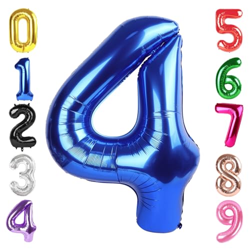 Image of 40 Inch Navy Blue Number 4 Balloon, 4th Blue Birthday Party Decorations