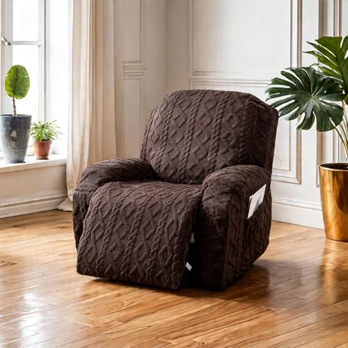 Image of JOKIVTOU Recliner Chair Covers 4-Pieces Stay in Place Non-Slip Recliner Cover Stretch Furniture Protector Washable Slipcover for Lazy Boy Recliner Soft Feel Fitted Reclining Cover with Pocket