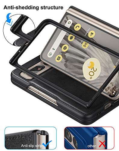 Image of Foluu for Google Pixel Fold Case, Leather Case, PU Leather + Hard PC Shell Ultra Thin Slim Durable Protective Phone Case Cover for Google Pixel Fold 2023 (Black)