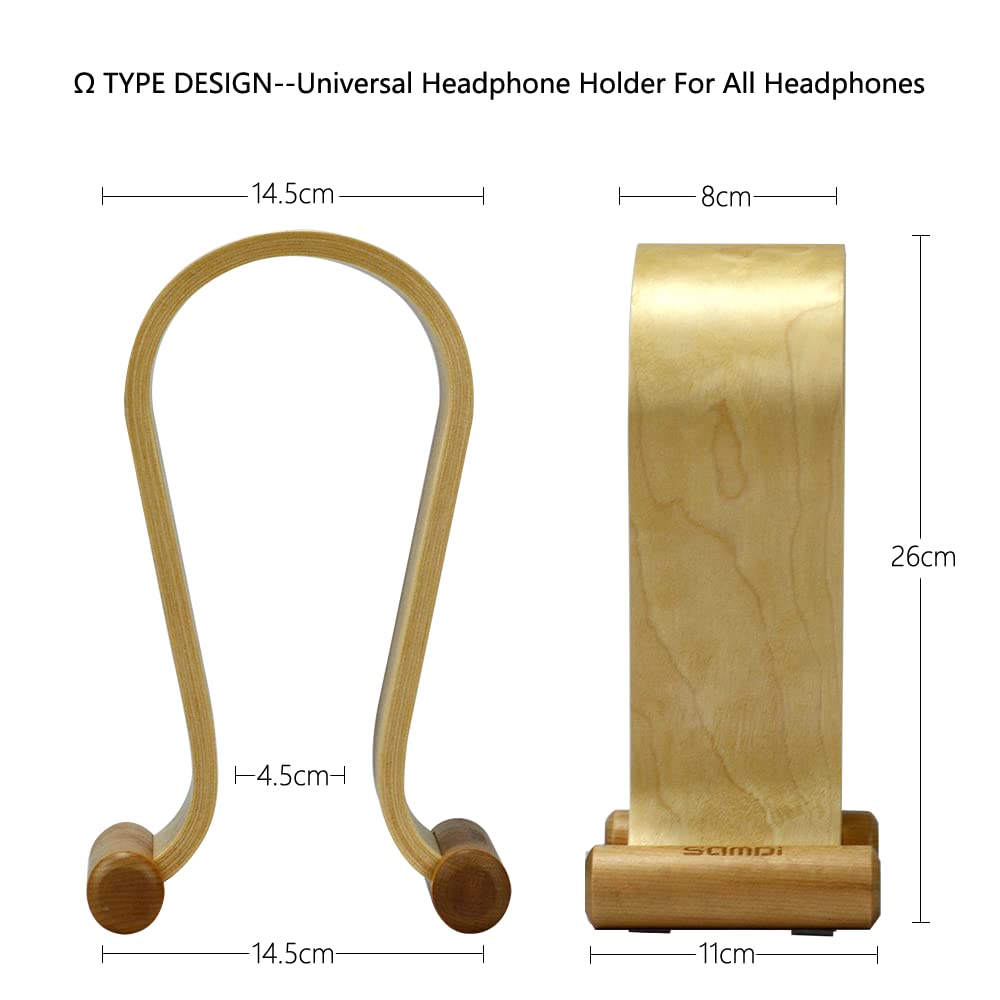 SAMDI Wood Headphone Stand, Headest Hanger Holder Mount Omega Walnut Finish for All Headphone Sizes (Walnut Wood)