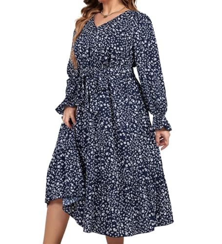 Robe automne imprimé fleuri grande taille pour sortie élégante