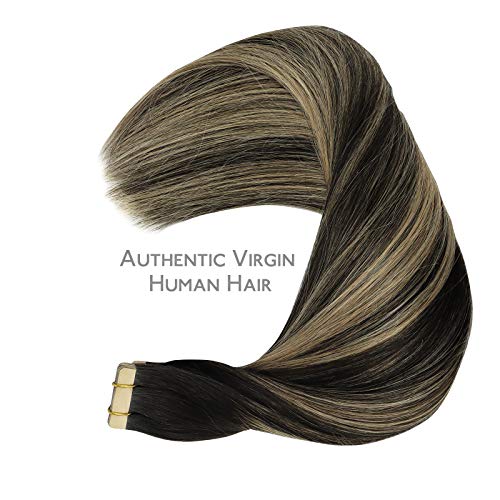 Image of WENNALIFE Tape in Hair Extensions Human Hair, 20pcs 50g 18 inch Natural Black to Light Blonde Remy Hair Extensions Straight Human Hair Tape in Extensions Skin Weft Tape Extensions Human Hair