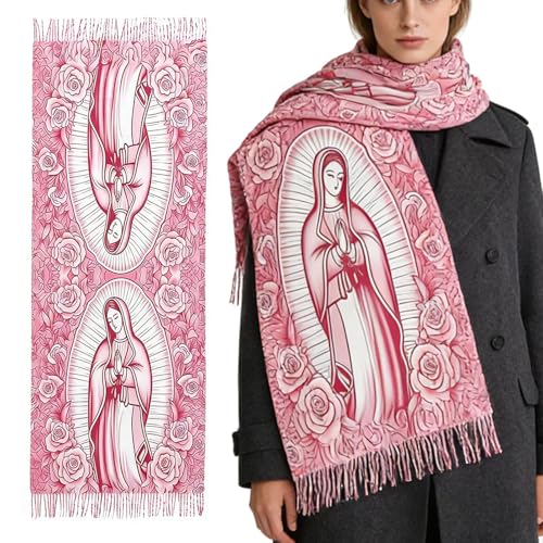 Bufanda de la Virgen María – Decoración floral católica y cálida, chal de manta para mujer, accesorio de envoltura inspirado en la fe, ropa espiritual acogedora | Solución de comodidad significa