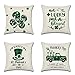 Hinleise Funda de cojín con estampado de trébol de la suerte, funda de almohada cuadrada de lino para sofá, cama, accesorios de decoración de almohada de coche (juego de 4)