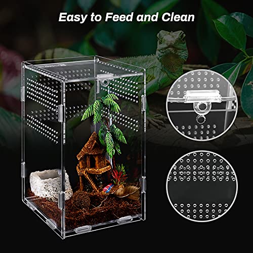 Anpress Acrylic Reptile Terrarium, 4.7''x4.7''x7.8'' Micro Transparent Habitat Terrariums Reptiles Tarantulas Cage Mini Enclosure Feeding Breeding Box with Cover for Animals Insects - Image 5