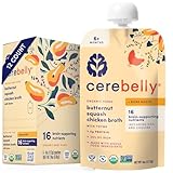 Cerebelly Organic Baby Food Pouches, Butternut Squash Rosemary with Chicken Bone Broth, 16 Nutrients, Protein & Healthy Fats, 4oz, 12 Pack