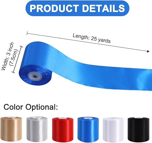 Miniatura 4 de TONIFUL Cinta de satén azul real, 3 pulgadas x 25 yardas, cintas de seda maciza para envolver regalos, manualidades, ramos florales, envoltura de