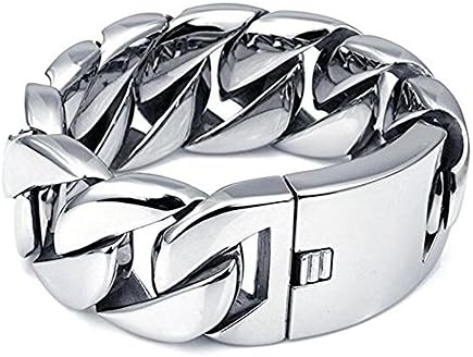 Qiaonitu 31mm Large Heavy Mens Stainless Steel Cuban Curb Biker Chain Bracelet Link Wrist Silver Gold Tone (Silver 24cm)