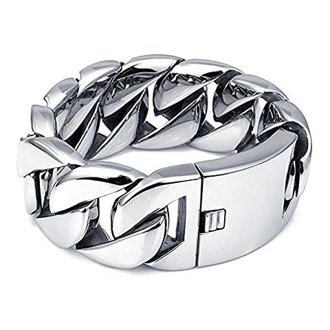 Qiaonitu 31mm Large Heavy Mens Stainless Steel Cuban Curb Biker Chain Bracelet Link Wrist Silver Gold Tone (Silver 24cm) Cover