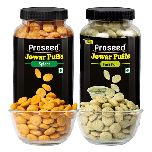 Image of Proseed Jowar Puffs (Spices & Pani Puri) | 150g x 2 Packs (Total 300g) | Slow Roasted & 100% Veg | No Refined Flour, Sugar & Trans-Fat | Gluten Free, No Palm Oil, Healthy Travel Friendly Millet Snacks