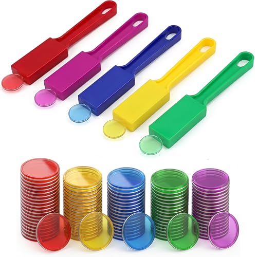 Criskrfan Upgraded Bingo Set 5-Pack Bingo Wand& 100 Metal Bingo Chips Random Colors - Large Group Game Family Night Sensory Activity Educational Science Tool