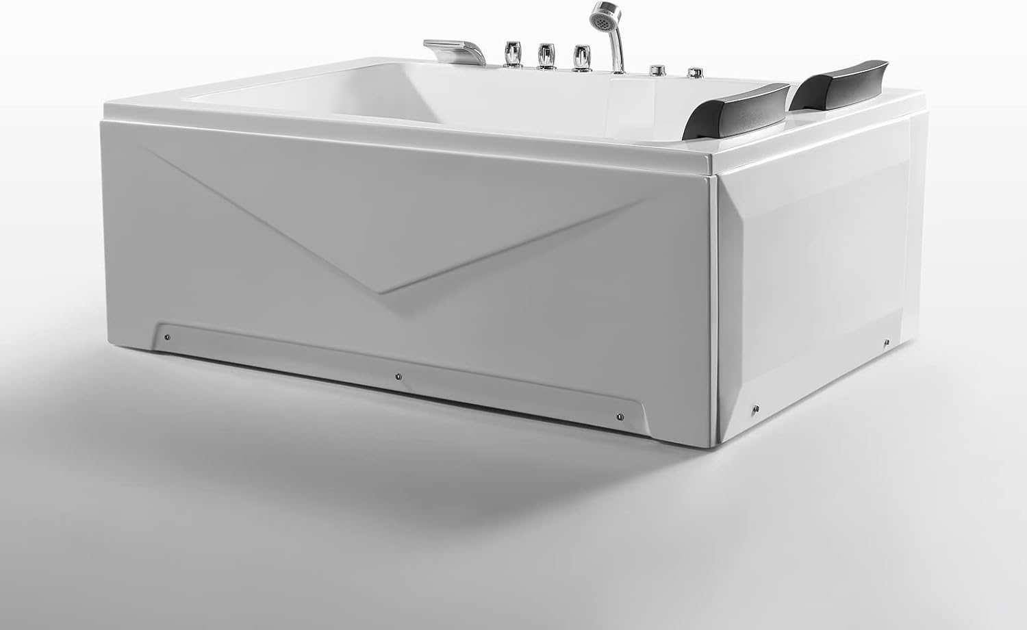 Empava 71-Inch Right Drain Rectangular Alcove Whirlpool Bathtub for 2 Person in White, ETL Certified,3 Sided Apron,Acrylic,110 Gallons,Left Drain