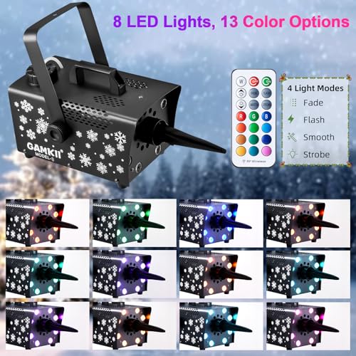 800w snow machine speed control snow maker with 8 led lights amp 13 lighting color amp 4 lighting mode snowflake making machine for outdoor backyard christmas wedding party and stage