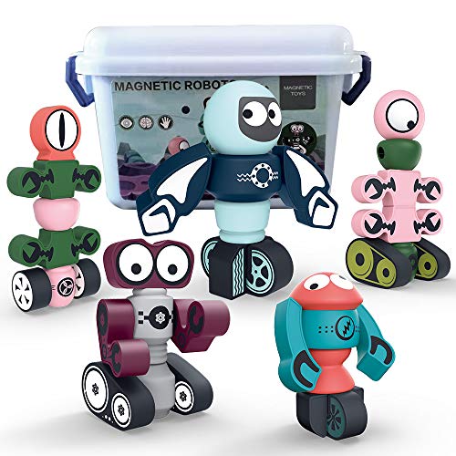 35PCS Magnetic Robots for Kids,Magnetic Blocks Set with Storage Box, Stacking Robots Building Kit Toy STEM Educational Playset for Boys and Girls Ages 3-6