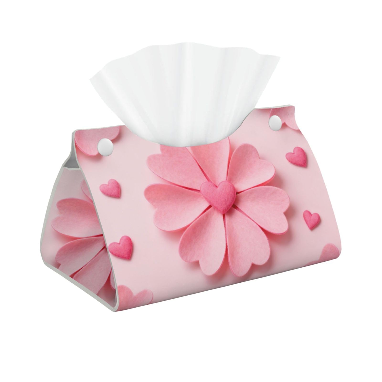 Heart Flower Seamless Long Leather Tissue Box Cover-Waterproof PU Leather Tissue Holder for Bathroom, Decorative Rectangular Tissue Case
