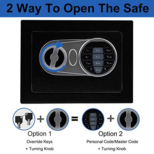 JUGREAT Security Safe Box with Induction Light,Electronic Digital Securit Safe Steel Construction Hidden with Lock,Wall or Cabinet Anchoring Design for Home Office Hotel BusinessGun Passport Cash