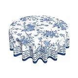 Sweetshow Dark Blue Floral Tablecloth Rustic Vintage Blue and White Round Tablecloth 60 Inch Country