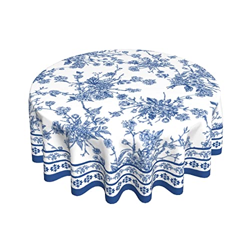Sweetshow Dark Blue Floral Tablecloth Rustic Vintage Blue And White Round Tablecloth 60 Inch Country French Table Cloth Farmhouse For Holiday Parties Dining Table Living Room Kitchen Decor #TOP25