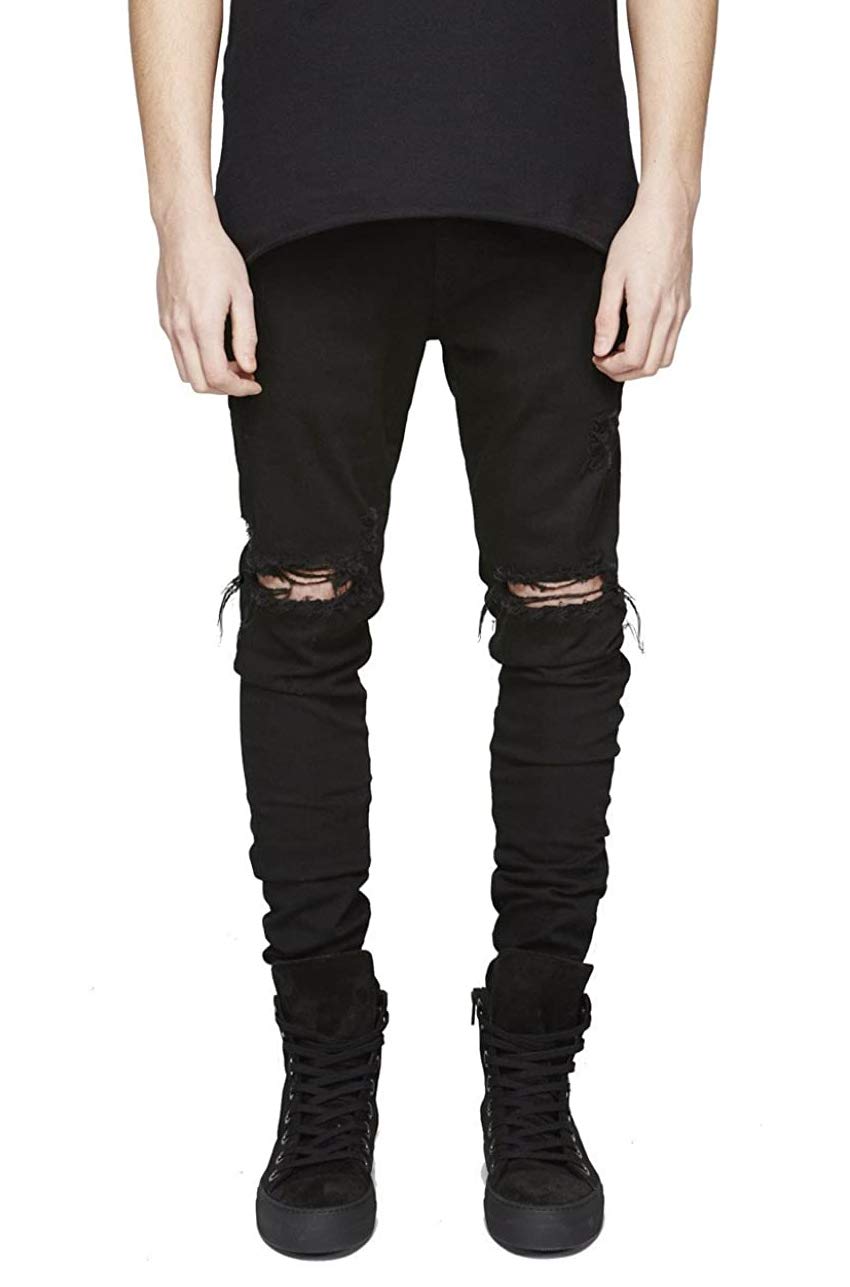 Men's Ripped Skinny Stretch Distressed Destroyed Slim Jeans Denim Pants