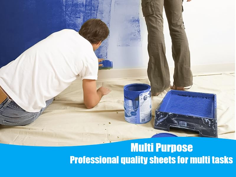 Laminated Cotton Dust Sheets for Decorating & Painting, 12ft x 6ft, Plastic Polythene Backing (1), Cream - Image 2
